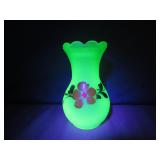Handpainted Flower Uranium Glass Vase