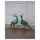 Multicolored Metal Peacock Sculptures