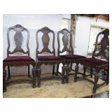 Four Wood Chairs With Upholstered Seats