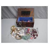 Costume Jewelry in Wooden Chest