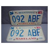 1976 Maryland Bicentennial License Plates