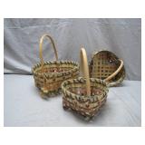 Three Handwoven Heart Baskets