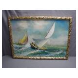 Oil Painting of Sailboats by D. Freeman