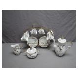 Porcelain Tea Set with Dragon Motif and Rack