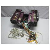 Jewelry Box w/ Assorted Chains & Accessories