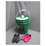 Bucket of Baseballs and Sports Shoes