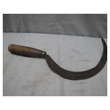 Early Hand-Forged Sickle with Wooden Handle