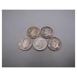 1950s Roosevelt Silver Dime Set (5 Coins)