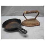 Cast-Iron Pan and Vintage Sad Iron Set