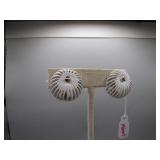 Monet White Enamel Clip-On Earrings