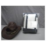 Brown Wide-Brim Hat & Sealed Blanket Bundle