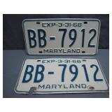 1968 Maryland License Plate Pair