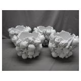 4 White Ceramic Sea Shell Vases