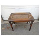 Cane-Top Wooden Stool With Turned Legs
