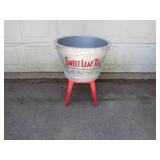 Sweet Leaf Tea Metal Bin on Red Legs