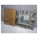 Carved Wooden Panel and Metallic Frame Mirror