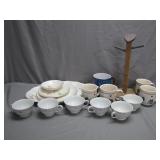 Tea Cups, Mugs, Plates, and Stand
