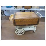 Drop-Leaf Wooden Tea Cart with Decorative Inlays