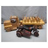 Handcrafted Wooden Truck and Motorcycle Set