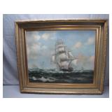 Marine Oil Painting of Ship at Sea