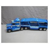 Bright Blue Big Rig Toy Truck With Trailer