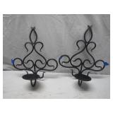 Forged Metal Wall Candle Holders Pair