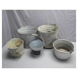 Five Galvanized Metal Buckets