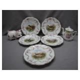 Bavaria Bird Plates With Piggy Bank & Teapot
