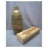 Handcrafted Wooden Vase and Carved Wood Box