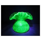 Uranium Glass Grape Motif Wavecrest Vase
