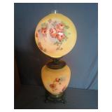 Hand-Painted Hurricane Lamp with Floral Design