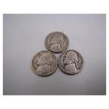 (3) 1944-P WWII Jefferson Silver Nickels