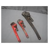 Three Ridgid Pipe Wrenches, 10-18 Inches