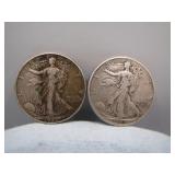 1943 & 1945 Walking Liberty Silver Half Dollars