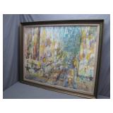 Framed Abstract Cityscape Oil Painting