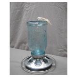 Perky-Pet Blue Glass Bird Feeder with Metal Base