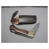 Folding Pocket Knife With Leather Sheath