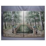 Diptych Landscape with Signed Canal Scene