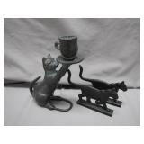 Brass Cat Candleholder and Iron Cat Figures