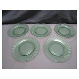 Five Green Depression Glass Plates