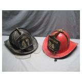 2 Firefighter Helmets: Leather & Metal