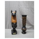 Handcrafted Guadeloupe Wooden Figurine & Vase