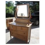 Solid Oak Wood Dresser with Mirror and Wheels