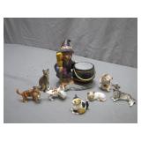 Ceramic Witch Figurine With Cats Ensemble