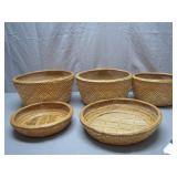Five Handwoven Bamboo Baskets