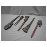 Five Assorted Pipe Wrenches