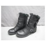 Bass Black Fur Boots With Double Buckles, Size 6M