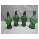 Four Green Glass Eagle Decanters