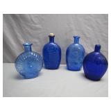 Four Cobalt Blue Flask Bottles