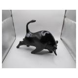Cast Iron Bull Sculpture in Glossy Black Finish
